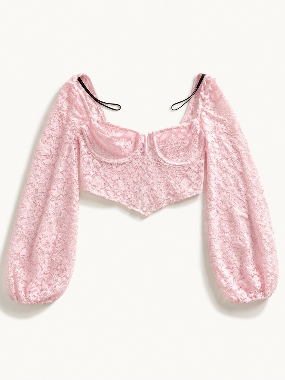 Pink Lace Puff-Sleeve Corset Top - Unbranded